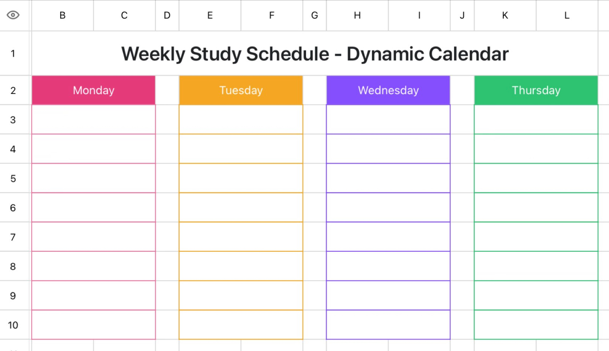 Weekly Study Schedule - Dynamic Calendar